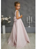 Blush Satin Deep V Back Flower Girl Dress With Pockets